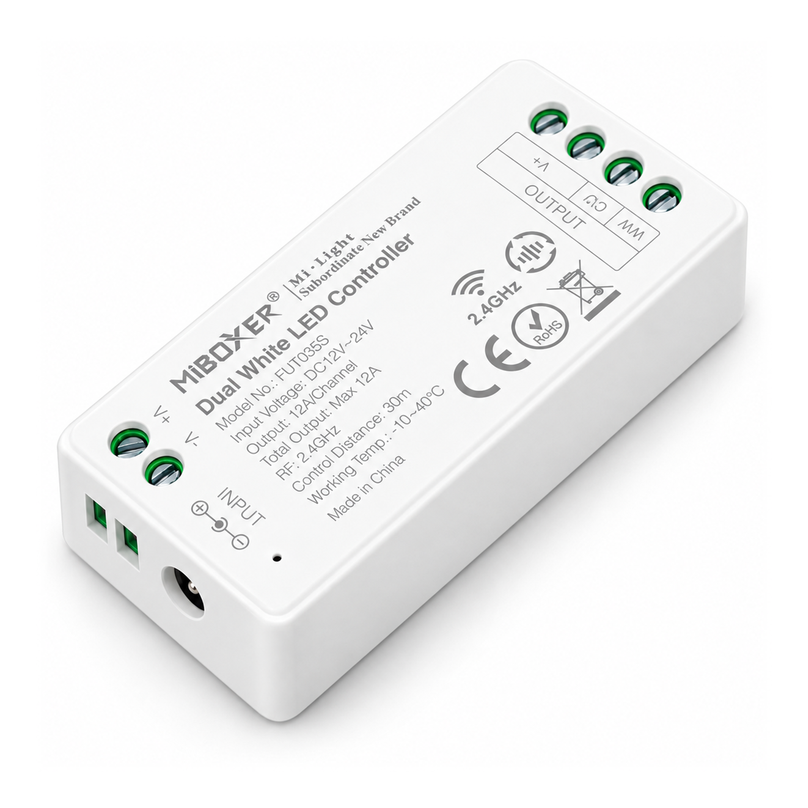 MiBoxer FUT035S – biały sterownik LED CCT na białym tle
