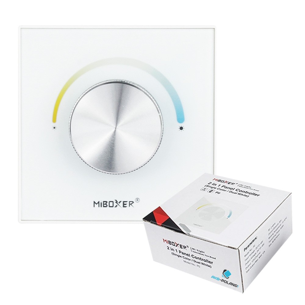 MiBoxer P0 biały – panel z pokrętłem MONO/CCT, 12–48 V, 12 A