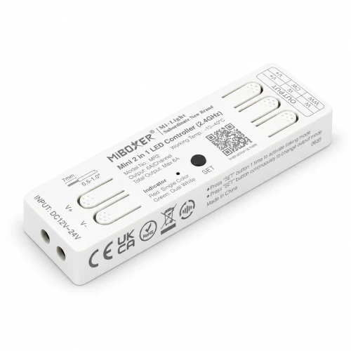 MiBoxer MR2 – mini sterownik LED MONO i CCT 12–24 V, 6 A
