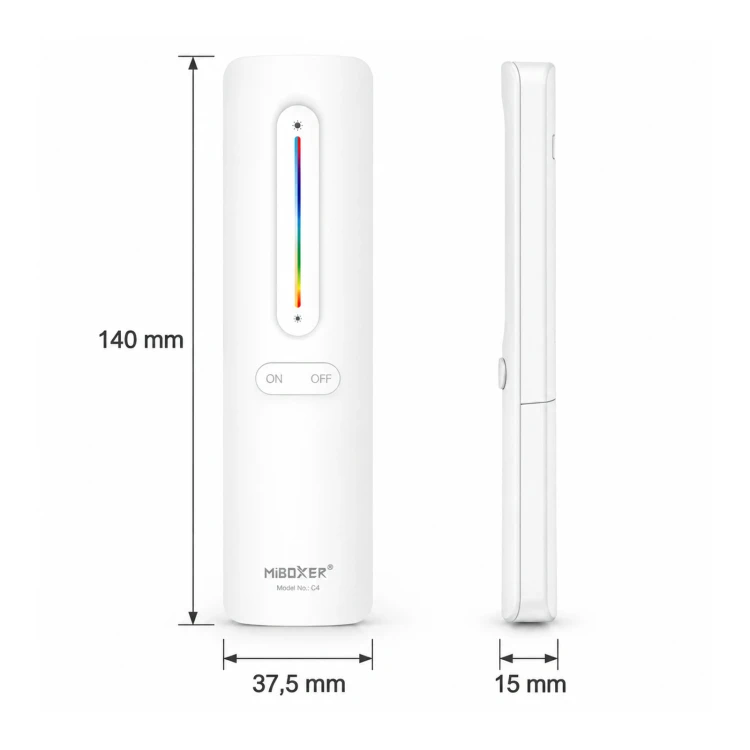 MiBoxer C4 biały – wymiary 140 × 37,5 × 15 mm