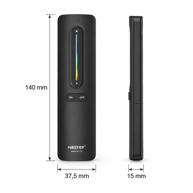 MiBoxer C4 czarny – wymiary 140 × 37,5 × 15 mm