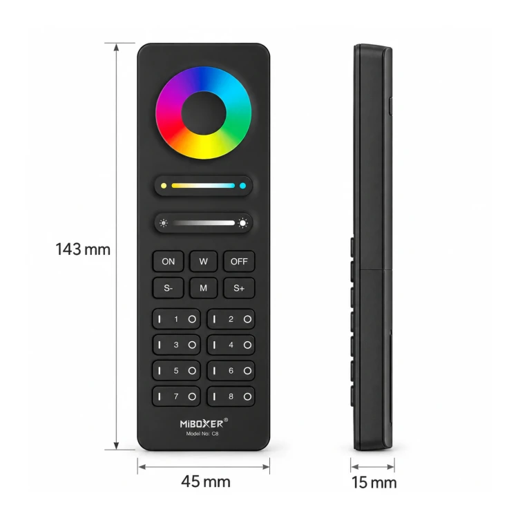 MiBoxer C8 czarny – wymiary 143 × 45 × 15 mm