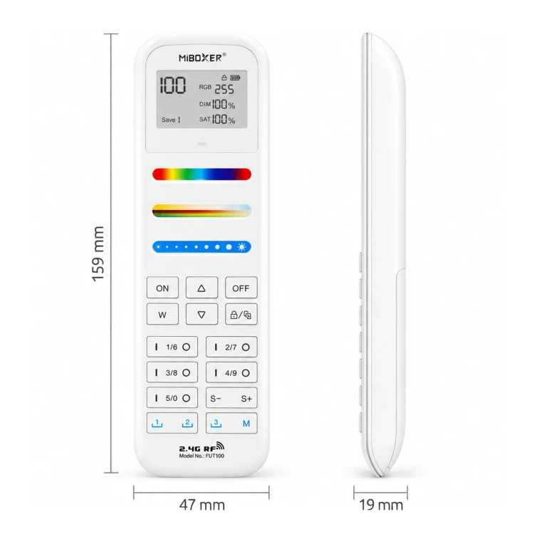 MiBoxer FUT100 biały – wymiary 159 × 47 × 19 mm