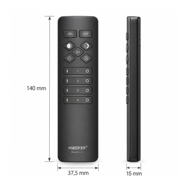 MiBoxer C1 czarny – wymiary 140 × 37,5 × 15 mm