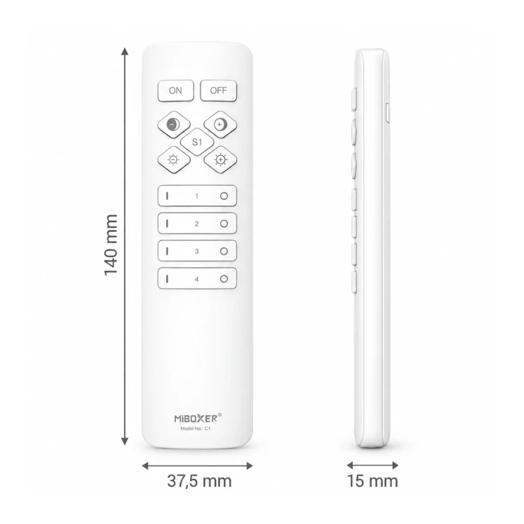 MiBoxer C1 biały – wymiary 140 × 37,5 × 15 mm