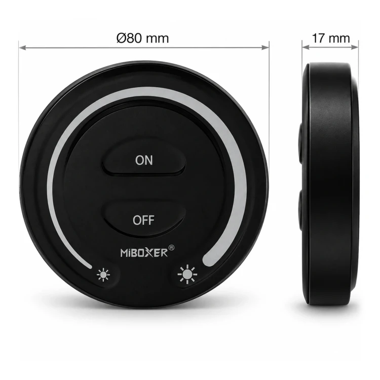 MiBoxer FUT087 czarny – wymiary pilota: średnica 80 mm, grubość 17 mm