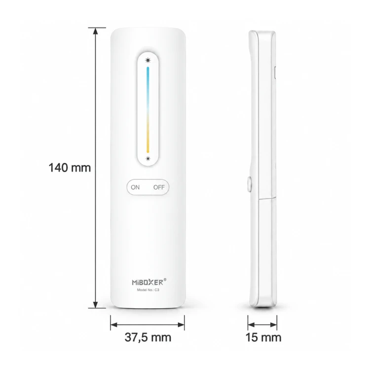 MiBoxer C3 biały – wymiary 140 × 37,5 × 15 mm