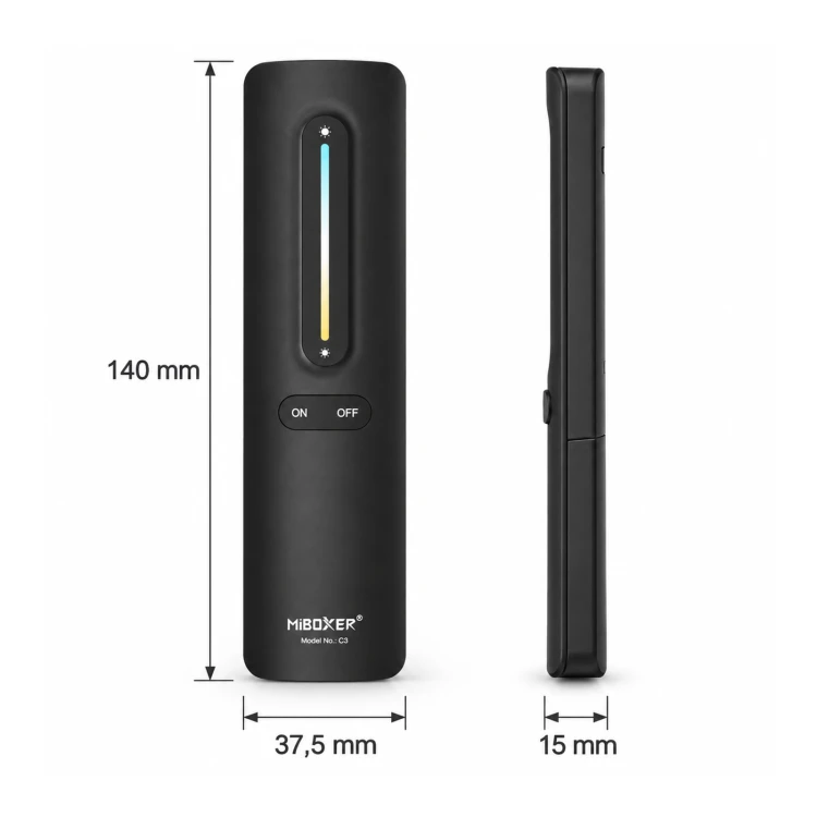MiBoxer C3 czarny – wymiary 140 × 37,5 × 15 mm