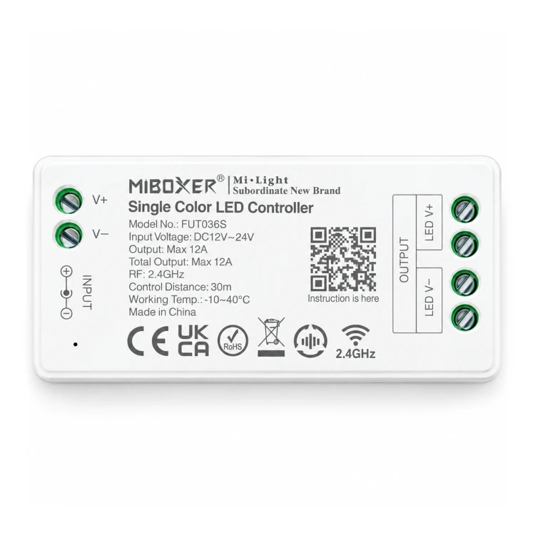 MiBoxer FUT036S – widok z góry z oznaczeniami zacisków
