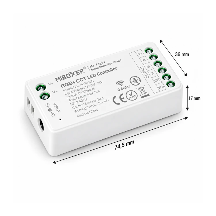 MiBoxer FUT039S – wymiary 74,5 × 36 × 17 mm