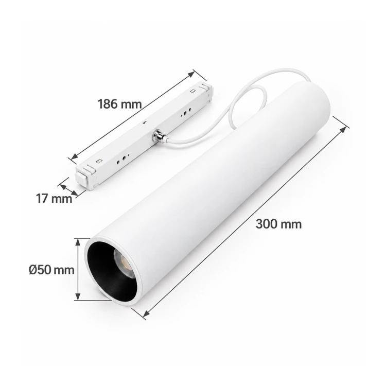 MiBoxer MC5-09B-ZR – wymiary Ø50 × 300 mm i adapter 186 mm