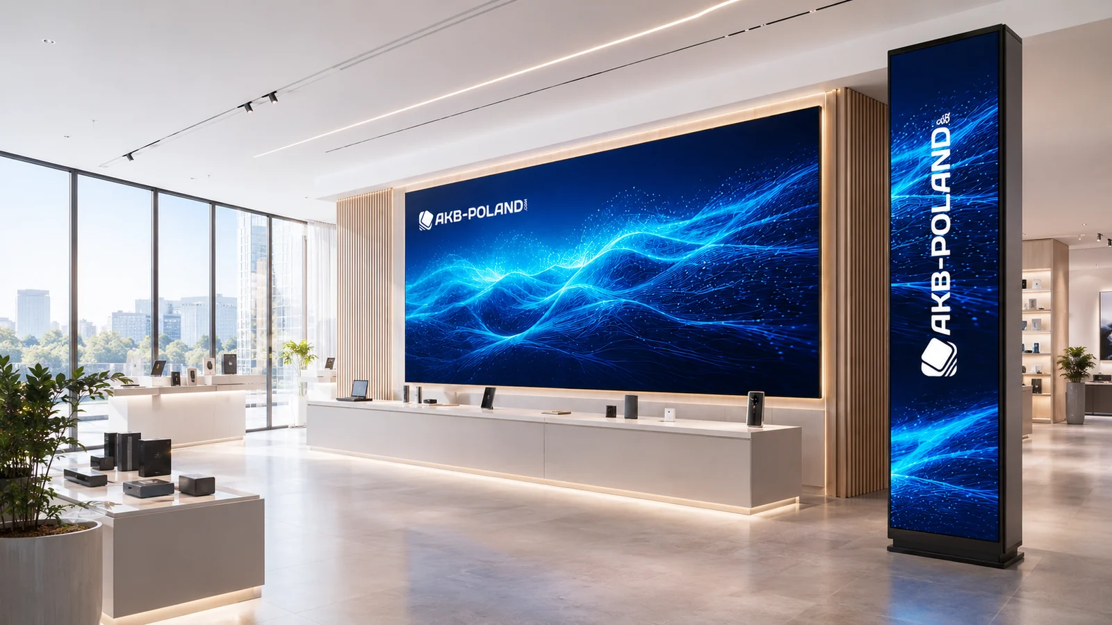 Nowoczesny showroom elektroniki z ekranami LED